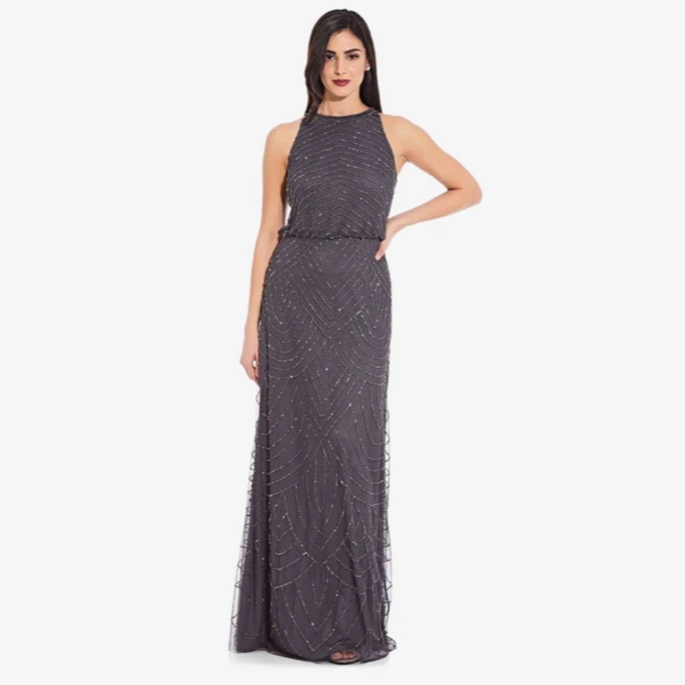 Adrianna Papel Beaded Gunmetal dress